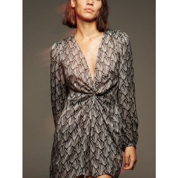 Zara Metallic Thread Knot Gray Black Mini Dress Size XS - Picture 4 of 10